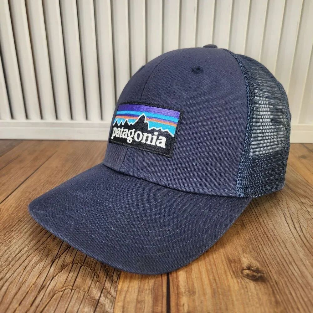 Patagonia Snapback Trucker Hat Cap Blue Mesh Mount Fitz Roy Mountain Range Hiker